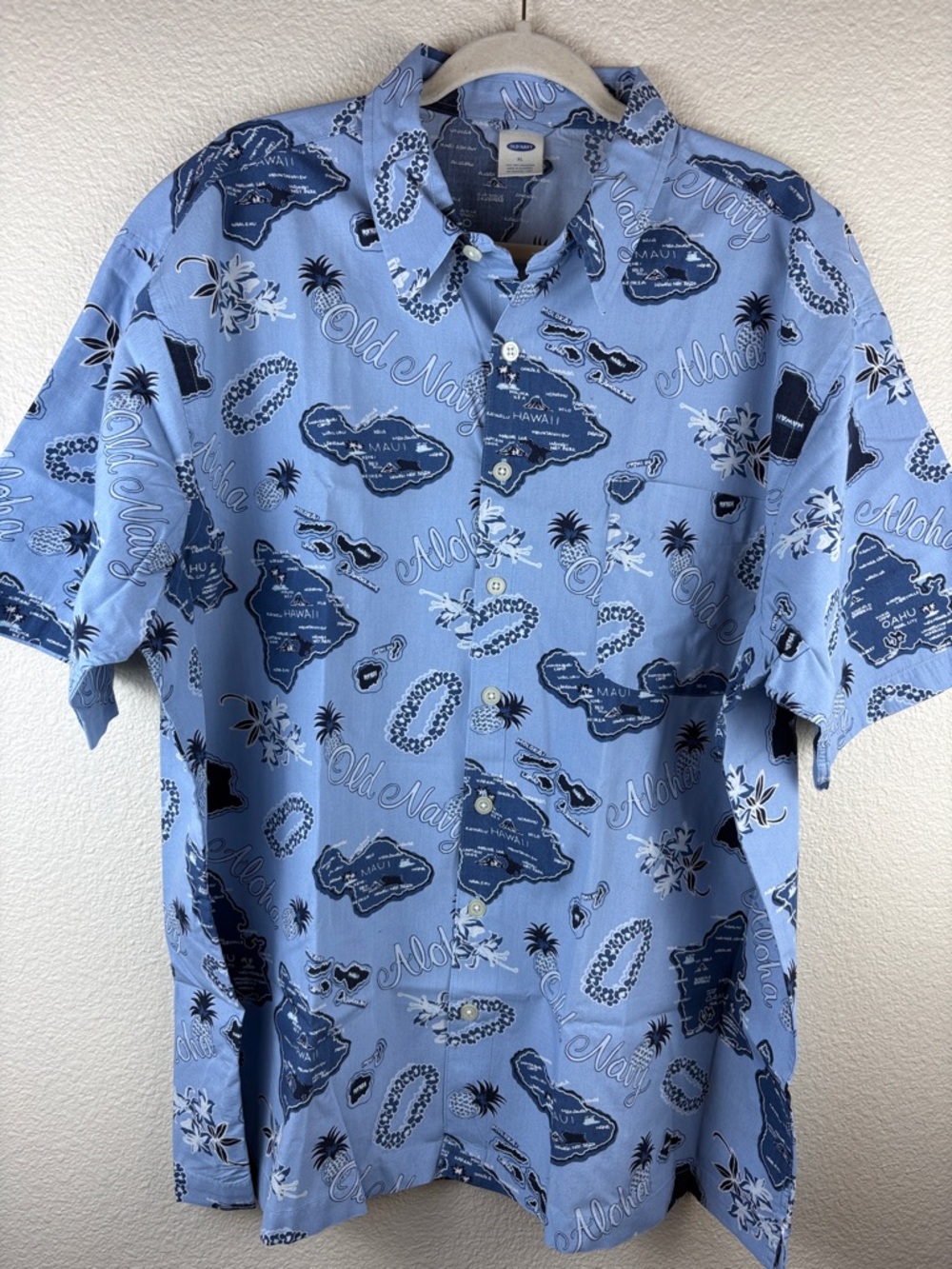 Old Navy Men's Camp Collar Blue Island Shirt XL Hawaiian Aloha Resort XL